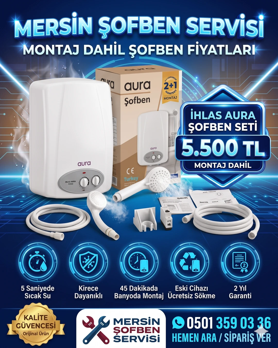 İhlas Aura Ani Su Isıtıcı Şofben Mersin Montaj Kampanyası